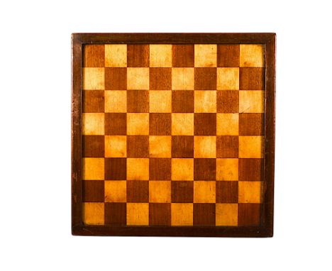 A wooden marquetry chess draughts games board. 41cm x 41cm