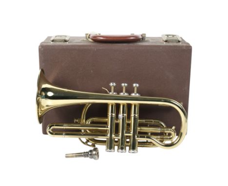B&S Sonora brass cornet, cased. S/N 237382, with a mouth piece