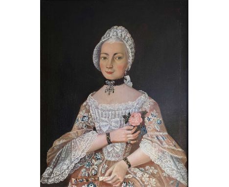 18th Century Colonial School ‘Elegant Lady in Lace’   Oil on canvas, 82 x 65cm, framed 91 x 75cmOur fashion consultant report