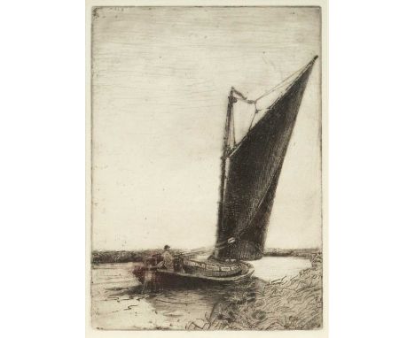 Charles Mayes WIGG (1889-1969) Wherry on the Broads  Etching, plate size 30 x 21cm, 59 x 47cm framed.