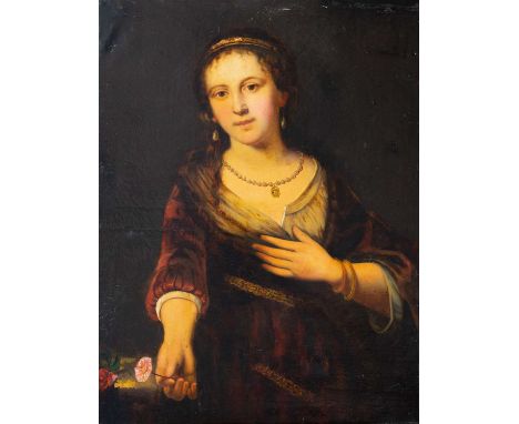 After REMBRANDT VAN RIJN (1606-1669) Saskia with Flowers Oil on canvas, 77x58cm