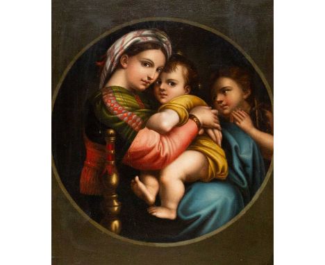 After Raphael (1483-1520) Madonna Della Seggiola Oil on canvas, 75 x 62cm, 91 x 78cm framed.