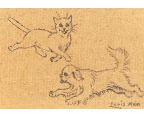 Louis William WAIN (1860-1939) Cat and Dog, ink drawing, signed, 10.5x14.5cm and 20x24.5cm overall