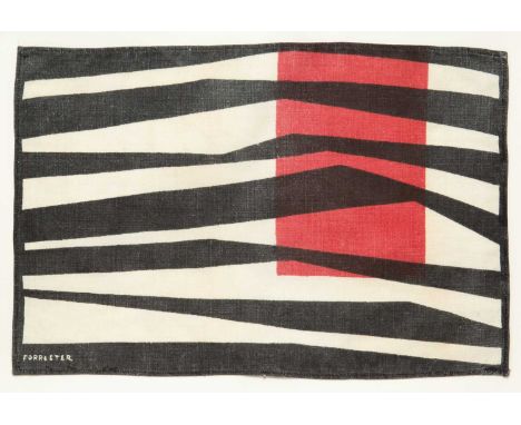 John FORRESTER (1922-2002) Untitled, Red and Black (Porthia Prints, 1955)  Screenprint on fabric, signed, 29 x 43cm, 44 x 53c