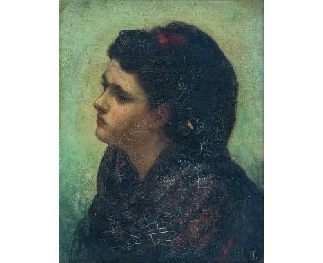 Attributed to Frederik Trevelyan GOODALL (1848-1871) Female Portrait Oil on John Reeves canvas, monogram lower right, 25cm x 