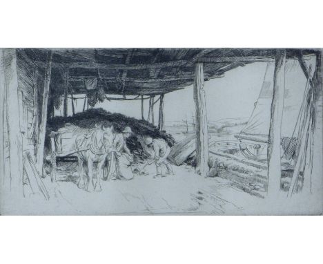 SOPER, GEORGE (1870-1942) British, Coal Wharf, Topsham, Devon, etching, 1919. 14 cm x 26 cm.