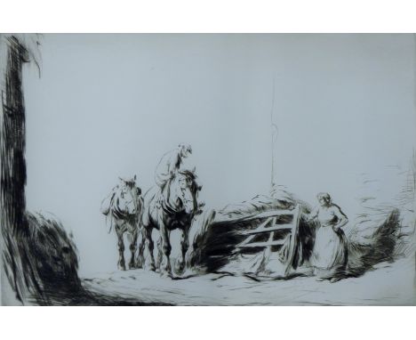 SOPER, GEORGE (1870-1942) British, Returning Home Through the Gate, drypoint etching, 1921. 21 x 31 cm.
