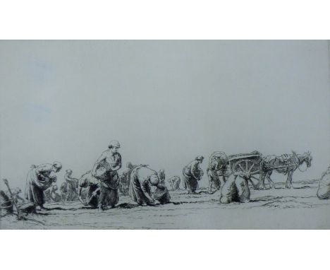 SOPER, GEORGE (1870-1942) British, Potato Pickers, etching. 16.5 cm x 28 cm.
