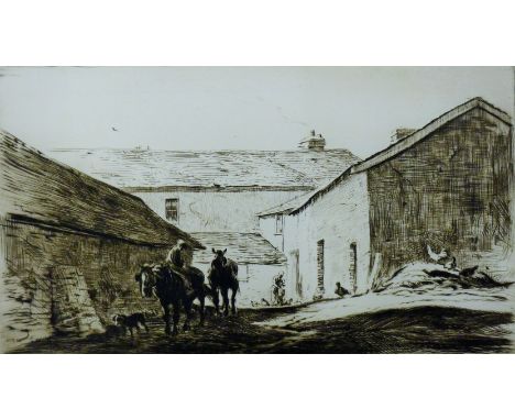 SOPER, GEORGE (1870-1942) British, Devon Farm, etching. 15 cm x 27 cm.