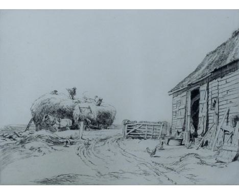 SOPER, GEORGE (1870-1942) British, The Harvest, etching. 17 cm x 23 cm.