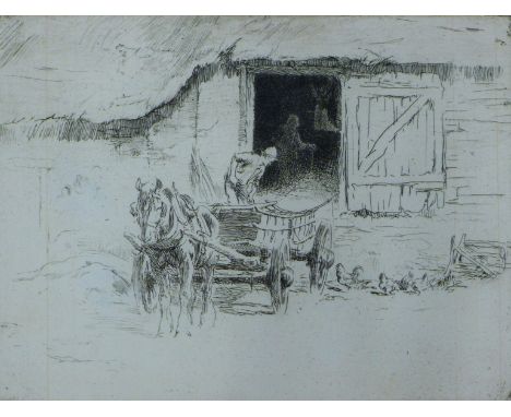 SOPER, GEORGE (1870-1942) British, Outside the Barn, etching dated 1912. 15 cm x 20 cm.