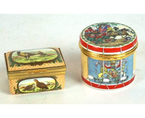 Two Halcyon Days Bilston enamel pill boxes 
To include a Limited Edition 'Waterloo' example no.182-300, the second example de