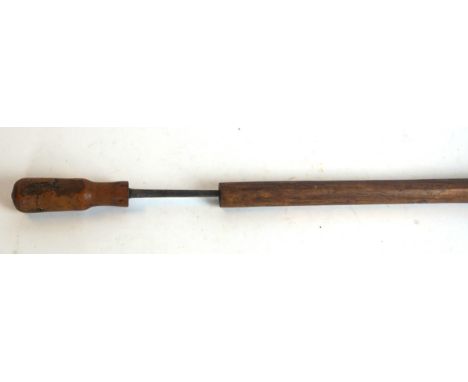 A late 19th Century sword stick
50cm square blade, wooden grip, complete with wooden scabbard.