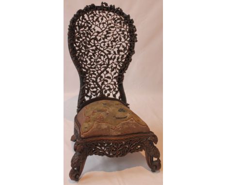 A 19th Century Anglo-Indian prie-dieu chair, possibly Bombay 
The pierced and carved high back detailed with scrolling acanth