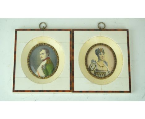 A pair of early 20th Century hand painted portrait miniatures depicting Napoleon and Josephine
Each indistinctly signed, inse