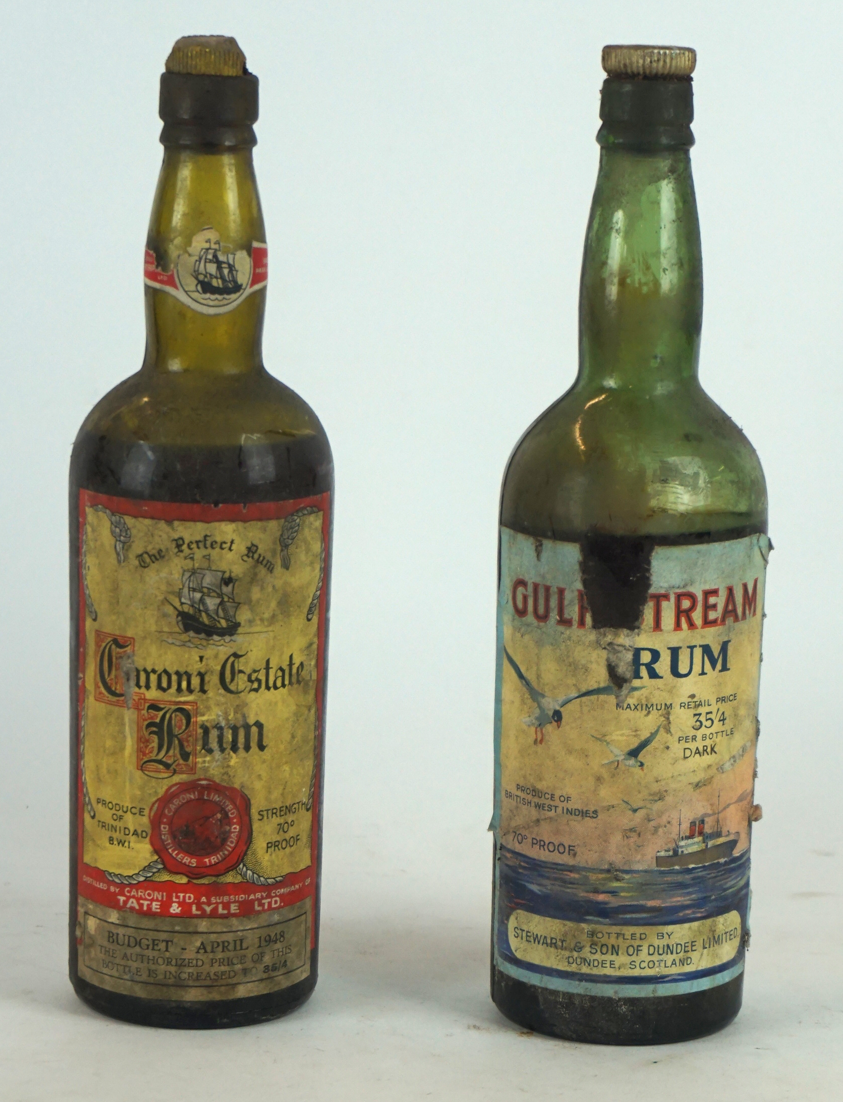 2 Rare old bottles Rum from 1940's / 1950's comprising: 1 bottle “Gulf ...