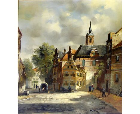 H. Ten Hoeven (Dutch, b. 1901) - 'Dutch street scene'
Oil on canvas, signed, bears label verso for 'T & R Annan & Sons Ltd, 1