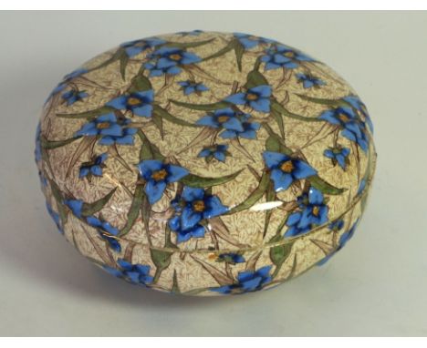An unusual late Victorian aesthetic movement cylindrical lidded bowl and cover
Having enamel flowers and transfer printed dec