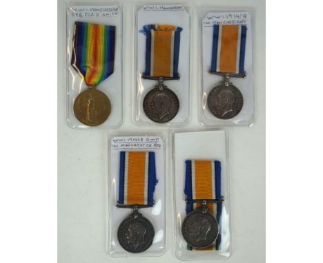WWI medals awarded to members of the Manchester Regiment
Comprising British war medals awarded to 50510 Private A. Buckley, 7