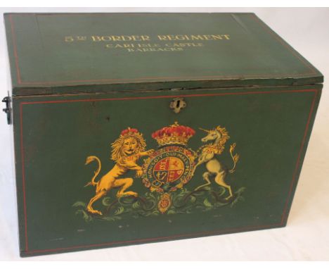 A Victorian-style army officers trunk, 20th Century 
The wooden construction of typical form, the hinged lid hand painted 'Fi