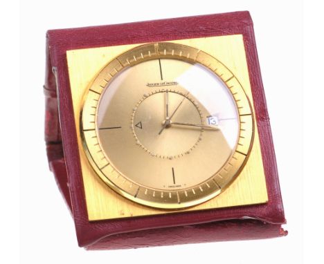 Jaeger le Coultre: a ladies travelling alarm clock
The gold tone dial with inner alarm chapter ring and date aperture to thre