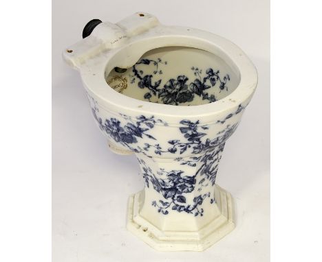 A Victorian blue and white Shanks patent barrhead toilet
Printed 'End of lead outlet pipe must not cut or shorten in anyway',