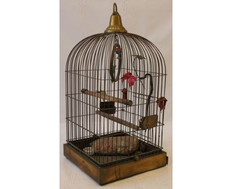 A Victorian-style brass hanging bird cage, 20th Century
Being of domed square construction with suspension ring to the finial