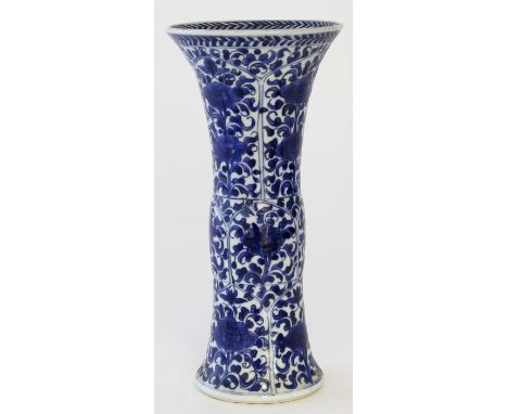 A Chinese blue and white Kangxi yen yen vase, 19th / 20th Century 
The swept base rising to a cylindrical body with swollen c