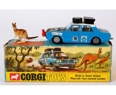 Boxed Corgi toys Hillman Hunter 'London to Sydney Marathon Winner' No 302
Blue, white, black bonnet, grey interior, with kang