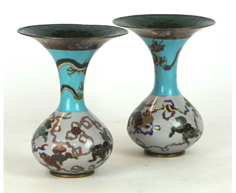 A pair of Chinese Cloisonne vases, Late Qing Dynasty (1664-1912)
Each of rounded bulbous form, rising to a flared everted rim