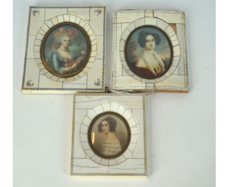 A collection of three 19th Century oval portrait miniatures painted on ivory
To include an example after 'Portrait of Georgia