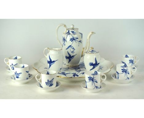 A 19th Century Derby blue and white coffee service 
Comprising coffee pot, cream jug, lidded sugar bowl, six cups, six saucer