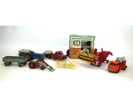 A quantity of diecast toys by various makers 
Including Dinky lorries and trailers, Corgi Major Massey Ferguson combine, othe