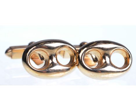 A pair of 9ct gold gentleman's cufflinks
With open work oval head to post and swivel fittings, hallmarked 9ct, 13.4gms gross.