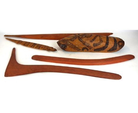 Australian Aboriginal works of art
To include a wooden spear thrower, being of traditional dished elongated elliptical form, 