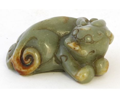 A Chinese jade carving of a chimera, 19th Century 
The mythical beast typically carved with forked tail carved scrolling eyes