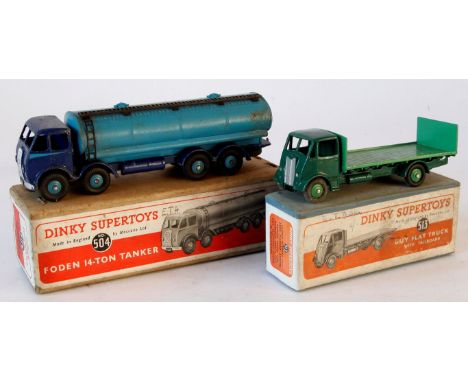 Two boxed diecast Dinky commercial toys 
Comprising Dinky no. 504 Foden 14-tonne tanker with blue cab and chassis, light blue