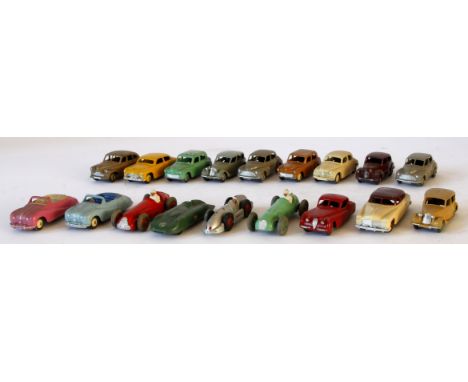 Eighteen unboxed diecast Dinky Toys
Comprising Hudson Sedan green/maroon, 140A Austin Atlantic x2 - pink and blue, 156 Rover 