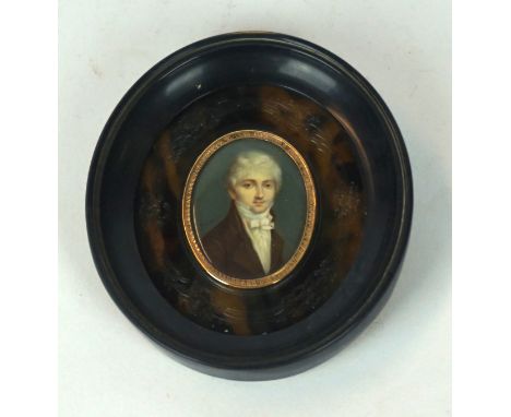 Attributed to Christophe Guerrin (French, 1758-1831) Hand painted portrait miniature on ivory 
Depicting a distinguished gent