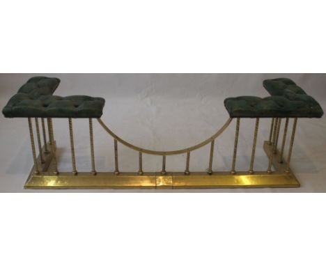 A Victorian-style club fender, 20th Century
Featuring buttoned green leatherette corner seats above the polished brass frame,