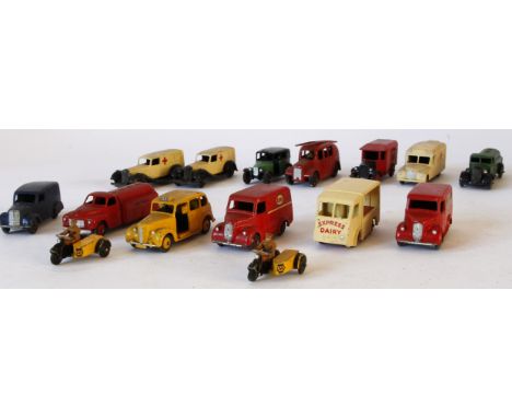 Fifteen unboxed diecast Dinky Toys
Comprising two Trojan vans - Dunlop and Esso, no.490 NCB electric van - Express Dairy, 38H