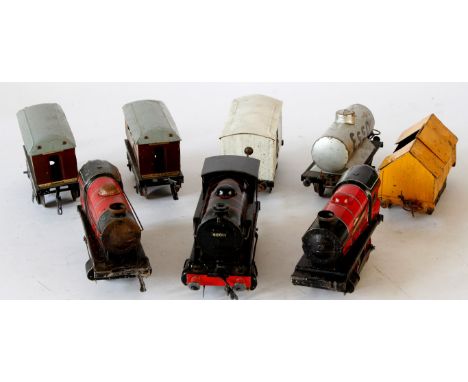 Eight Hornby '0' gauge railway items
Comprising 0-4-0 tank locomotive No. 82011 in black BR livery, two 0-4-0 locomotives in 