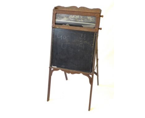 An American child's blackboard easel
With carved wooden frame, blackboard and scroll showing images, numbers and other Americ