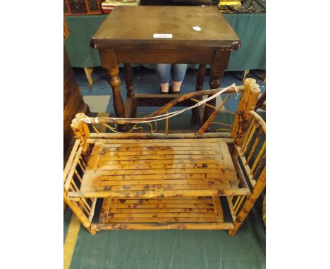 A Square Topped Oak Stool and One Bamboo Spice Rack. 