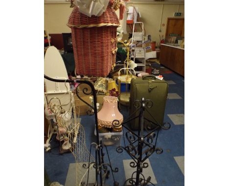 A Floor Standing Metal Hanging Bracket and A Floor Standing Lamp Etc.