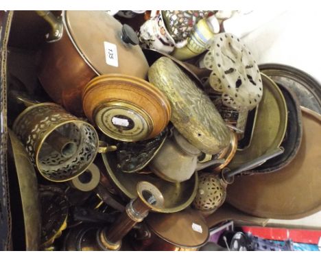 A Large quantity of Brass and Copper Ware to Include Trays, Egg Timer, Funnels, Candle Sticks Etc. 
