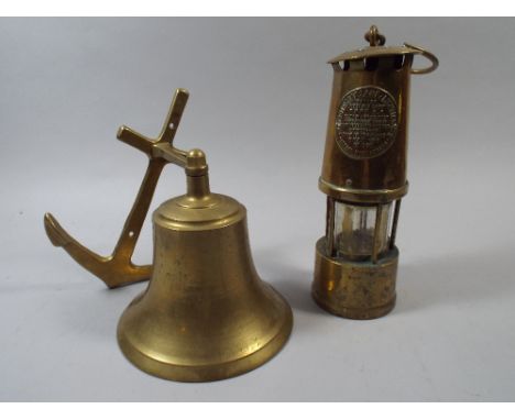 Two Brass Items To Include A Ships Bell with Bracket and A Miners Lamp.