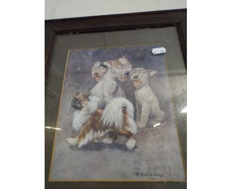An Early 20th Century Oak Framed Print 'The Pekingese is Told One'. 