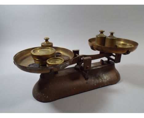 A Pair of Shop Pan Scales with Weights. To Weigh 2 Kg. 