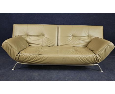 A Ligne Roset Smala beige leather upholstered sofa bed. H.90 W.230 D.110cm 